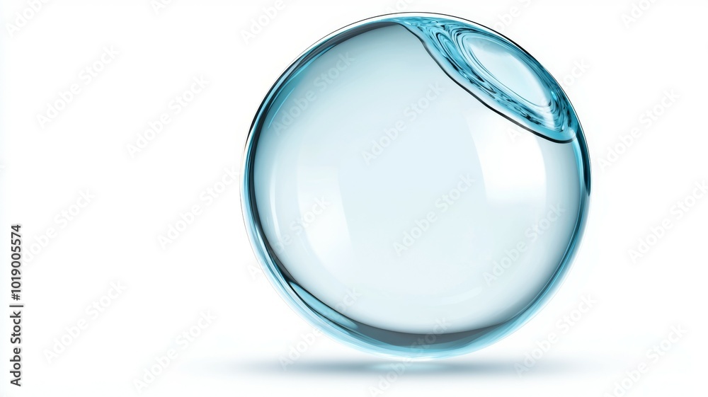 A single clear water droplet floating above a smooth surface reflecting light in a bright environment A single clear water droplet floating above a smooth surface reflecting light in a bright environment