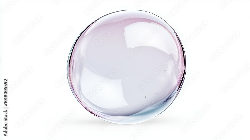 Delicate soap bubble reflecting soft colors against a clean white background Delicate soap bubble reflecting soft colors against a clean white background
