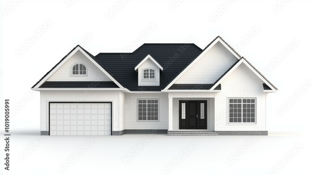 Modern single-story house design with black roof and white exterior in a minimalist style Modern single-story house design with black roof and white exterior in a minimalist style
