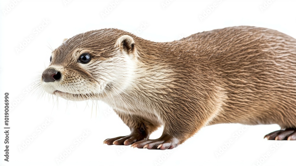 Close-up of a playful otter exploring its surroundings indoors in natural light Close-up of a playful otter exploring its surroundings indoors in natural light