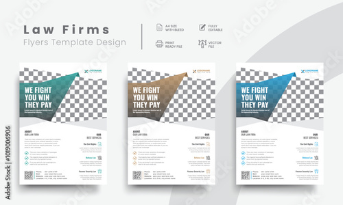 Professional law firm flyer for lawyer brand identity promotion. Modern lawyer flyer or attorney flyer with law brand marketing layout. Vol - 27