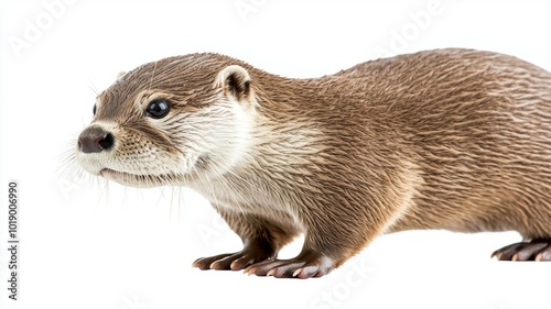 Close-up of a playful otter exploring its surroundings indoors in natural light