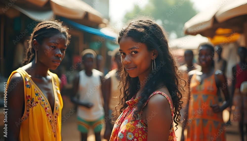 Young African woman in a market. Young African woman in a market.