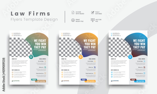 Professional law firm flyer for lawyer brand identity promotion. Modern lawyer flyer or attorney flyer with law brand marketing layout. Vol - 30