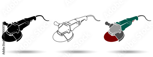 Angle grinder icon. Angle grinder icon on a white background, isolated. The icon has three uses in applications and websites. Vector illustration. Angle grinder icon on a white background.