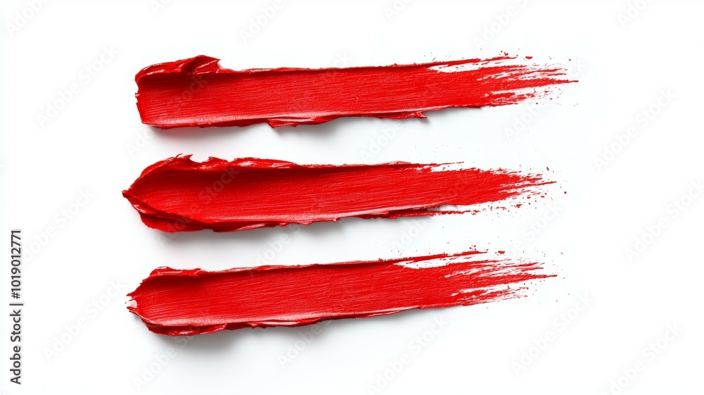 Vibrant red paint strokes created with a brush on a clean white canvas for artistic expression Vibrant red paint strokes created with a brush on a clean white canvas for artistic expression