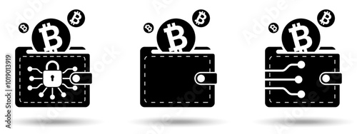 Crypto wallet icon. Crypto wallet icon on a white background, isolated. The icon has three uses in applications and websites. Vector illustration. Crypto wallet icon on a white background.