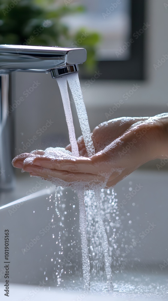 Fototapeta premium Close-up of hands under running water from a tap