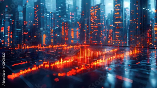 Wallpaper Mural Description: A futuristic cityscape with glowing red digital data points, representing technology, AI, or big data analytics. Perfect for technology, finance, or digital innovation themes Torontodigital.ca