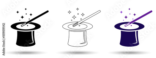 Magic hat icon. Magic hat icon on a white background, isolated. The icon has three uses in applications and websites. Vector illustration. Magic hat icon on a white background.