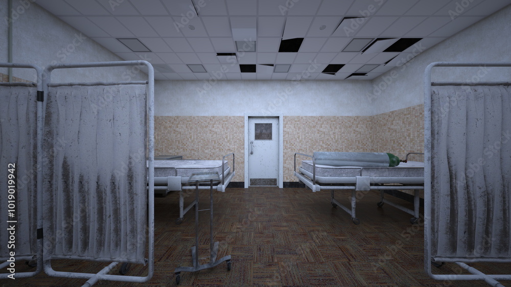 Obraz premium 廃墟病室 3DCGレンダリング