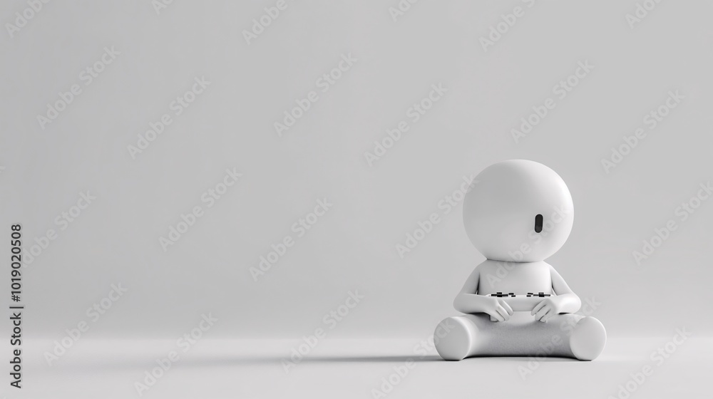 Minimalist 3D Character Gaming on White Background Minimalist 3D Character Gaming on White Background