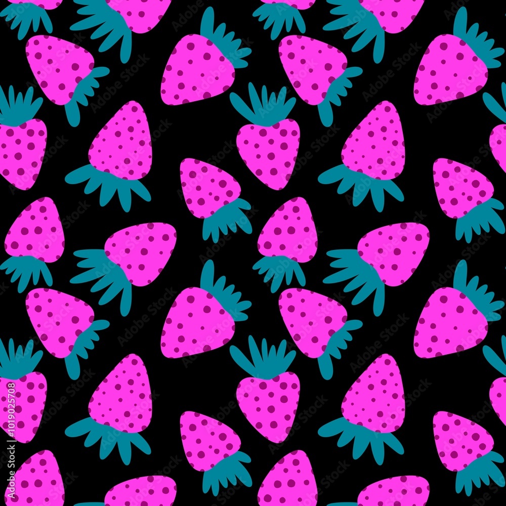 Cartoon summer fruit seamless strawberry pattern for birthday wrapping paper Cartoon summer fruit seamless strawberry pattern for birthday wrapping paper