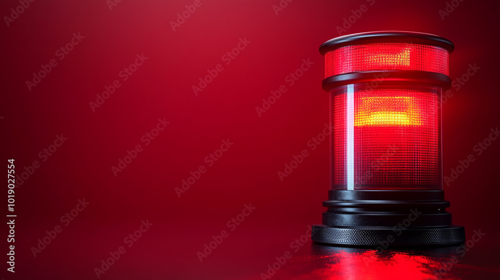 red siren light mounted on a ceiling or wall, symbolizing alertness, danger, or emergency. The empty background highlights the starkness of the signal, evoking urgency and vigilance red siren light mounted on a ceiling or wall, symbolizing alertness, danger, or emergency. The empty background highlights the starkness of the signal, evoking urgency and vigilance