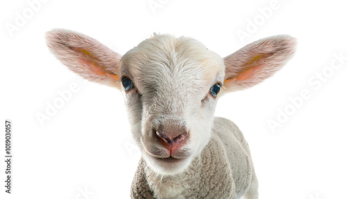 Portrait of a cute baby lamb isolated on white background