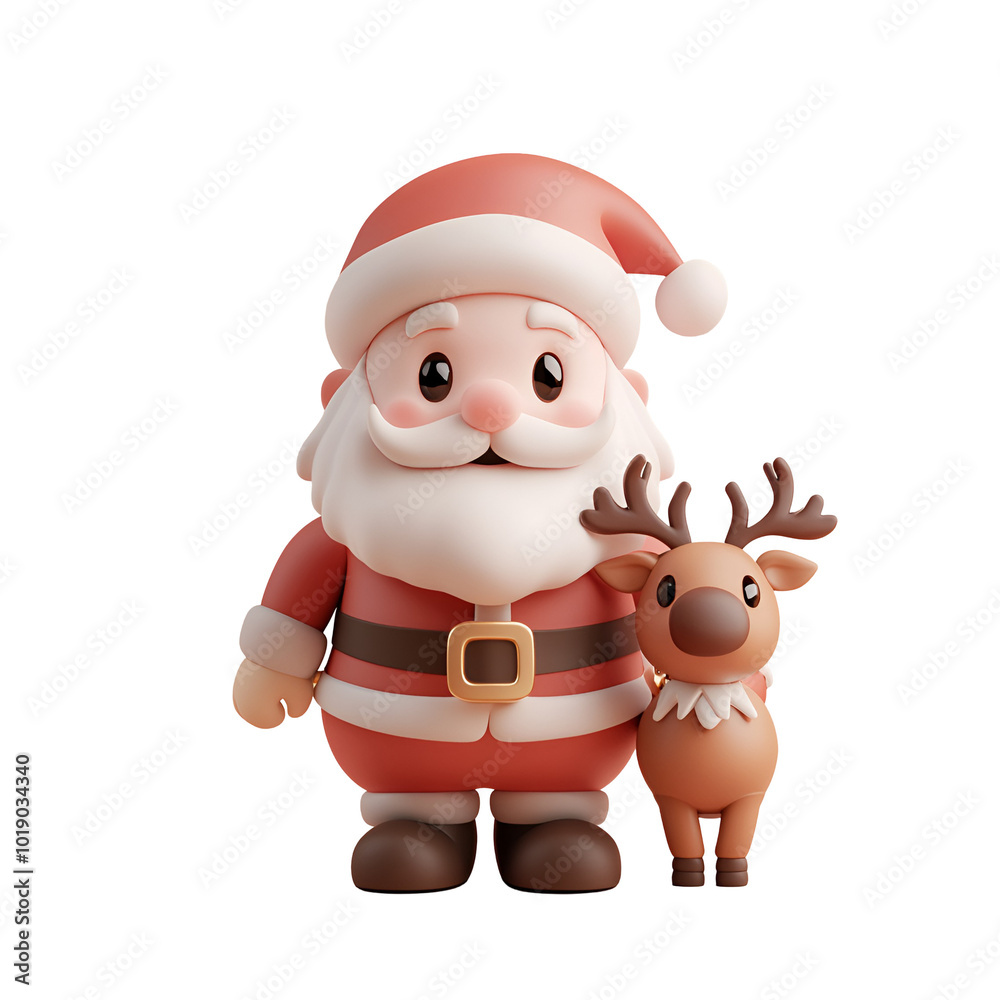 3D Render Christmas Character Cartoon: Cute and Happy Santa Claus and a Reindeer, Isolated on Transparent Background, PNG 3D Render Christmas Character Cartoon: Cute and Happy Santa Claus and a Reindeer, Isolated on Transparent Background, PNG