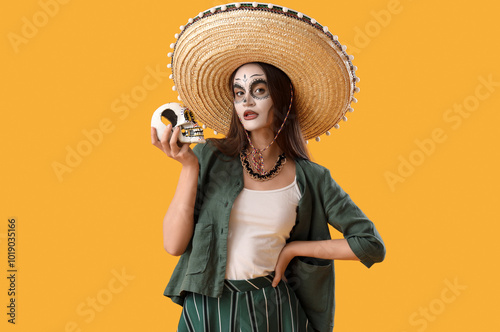 Young woman with painted fa...