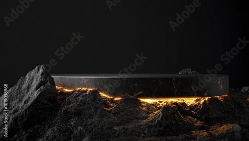 Black Marble Platform on Rocky Terrain