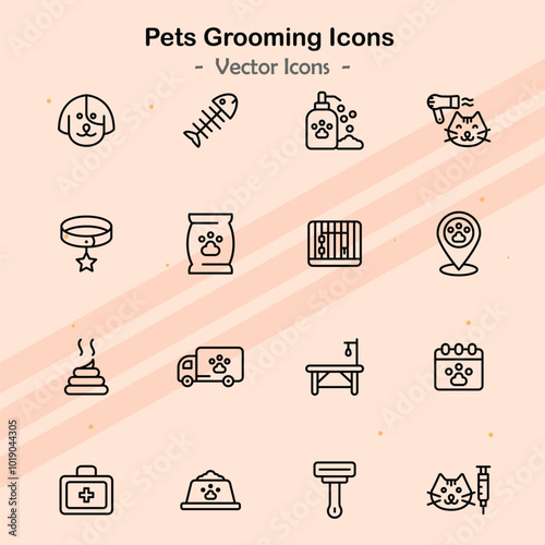 Icons showcasing additional elements of pet care and grooming.