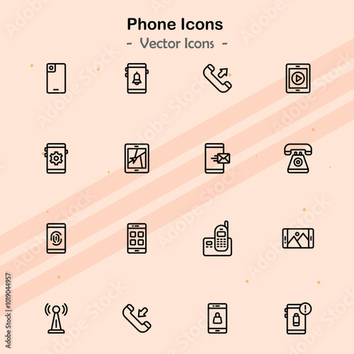 Icons representing themes related to phones and telecommunications.