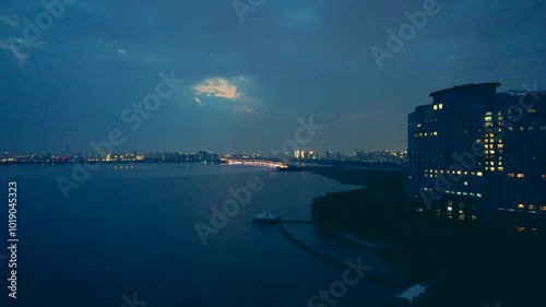 Atmospheric City Night View Suzhou Dushu Lake Avenue Aerial Video 4k photo