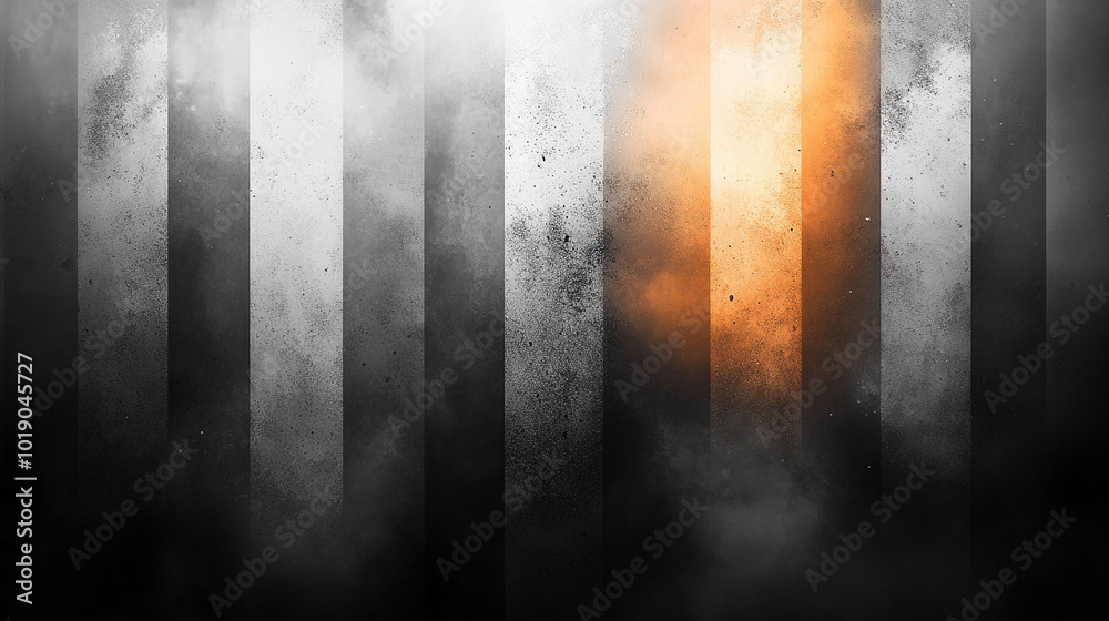 Abstract grainy image with white, orange, and black hues, evoking a sense of emptiness and grunge. The use of space and texture symbolizes ambiguity, chaos, and contrasts between light and darkness