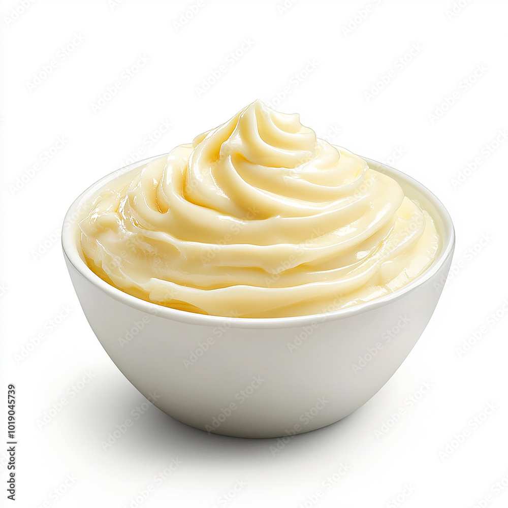 White Mayonnaise in a White Bowl on Solid White Background White Mayonnaise in a White Bowl on Solid White Background