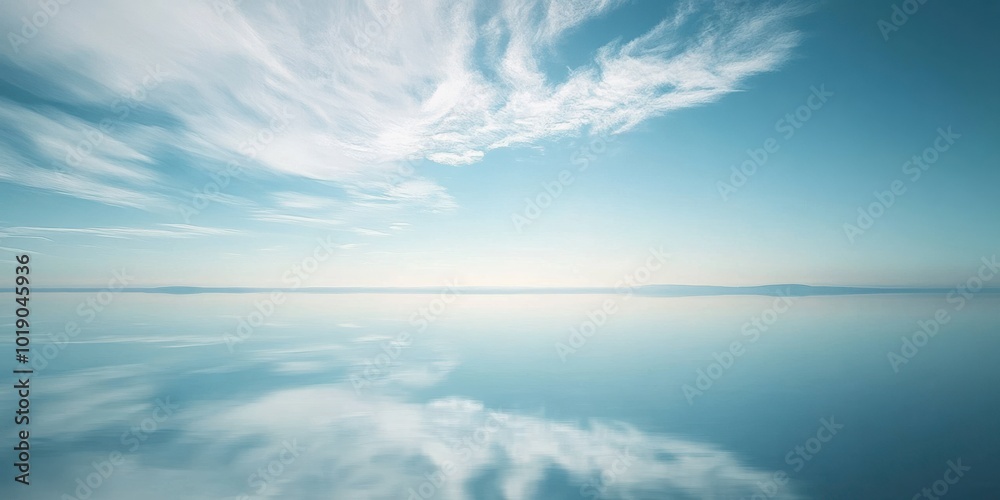 A dreamlike image of a serene landscape where the sky is reflected perfectly in a calm lake A dreamlike image of a serene landscape where the sky is reflected perfectly in a calm lake