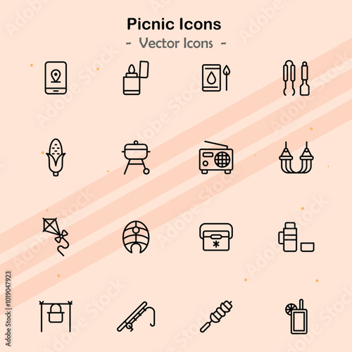 Icons illustrating various themes related to picnics and outdoor meals.