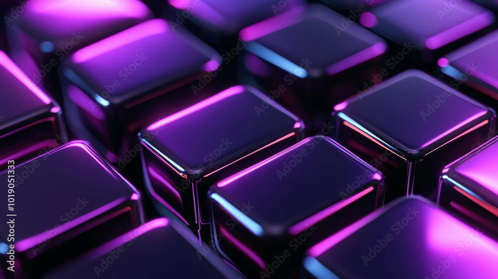 Close-up view of glossy purple and black keyboard keys reflecting vibrant neon lights in a modern gaming setup Close-up view of glossy purple and black keyboard keys reflecting vibrant neon lights in a modern gaming setup