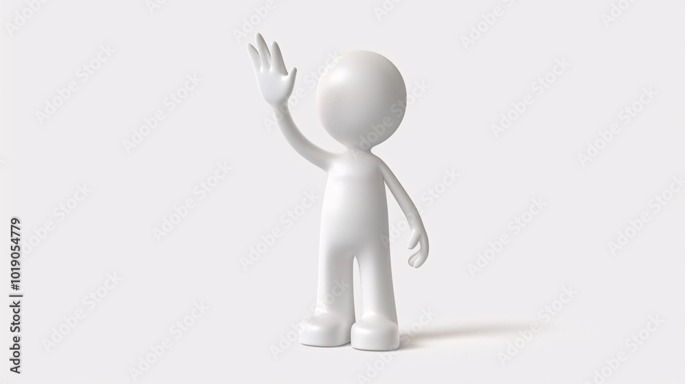 3D Character Waving on White Background - Minimalist Greeting 3D Character Waving on White Background - Minimalist Greeting