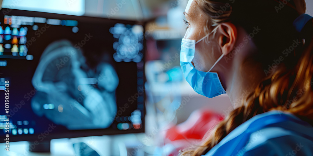 Radiologist Examining Patient Ultrasound on Screen: Diagnostic Imaging in Medical Office Radiologist Examining Patient Ultrasound on Screen: Diagnostic Imaging in Medical Office