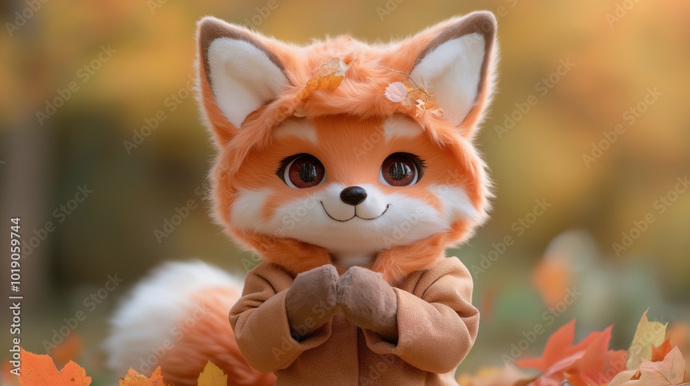 Adorable child in fox costume amid autumn leaves – perfect for seasonal designs Adorable child in fox costume amid autumn leaves – perfect for seasonal designs