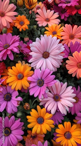 Vibrant close-up of pink and orange flowers in full bloom during a sunny garden day