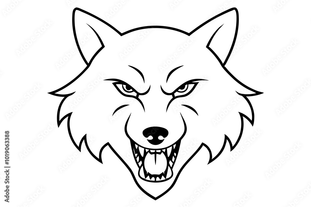 angry Wolf head line art vector illustration