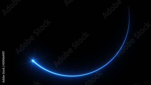 Ray of blue light tracing the movement. Curved shape.