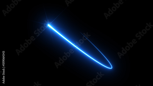 Ray of blue light tracing the movement. Elliptical shape.