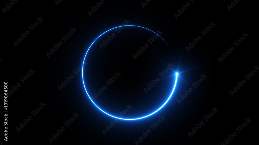 Ray of blue light tracing the movement. Circular shape. Ray of blue light tracing the movement. Circular shape.