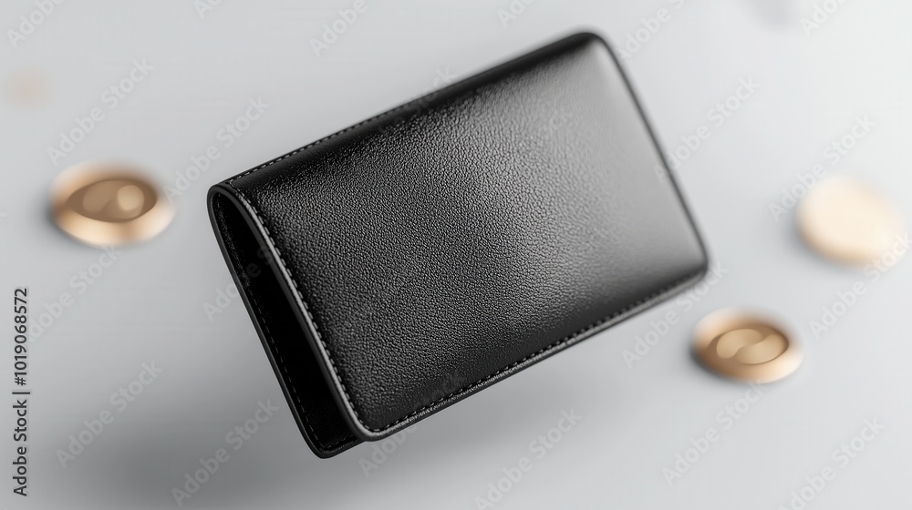 Elegant black leather wallet with modern minimalist design Elegant black leather wallet with modern minimalist design