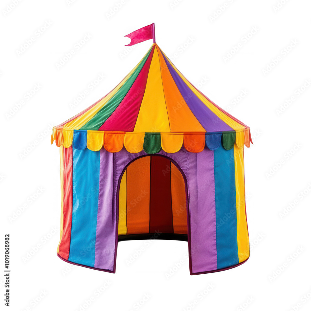 Colorful circus tent with a flag on top, transparent background Colorful circus tent with a flag on top, transparent background
