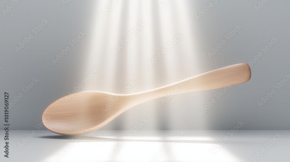 Elegant wooden spoon displayed in light beams Elegant wooden spoon displayed in light beams