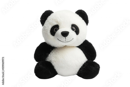 Cute plush teddy bear panda toy sitting, transparent background