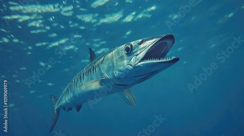 Majestic Barracuda Swimming in Crystal Clear Waters