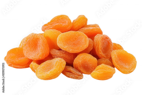 Dried apricots, showcasing their vibrant orange color and unique texture, transparent background