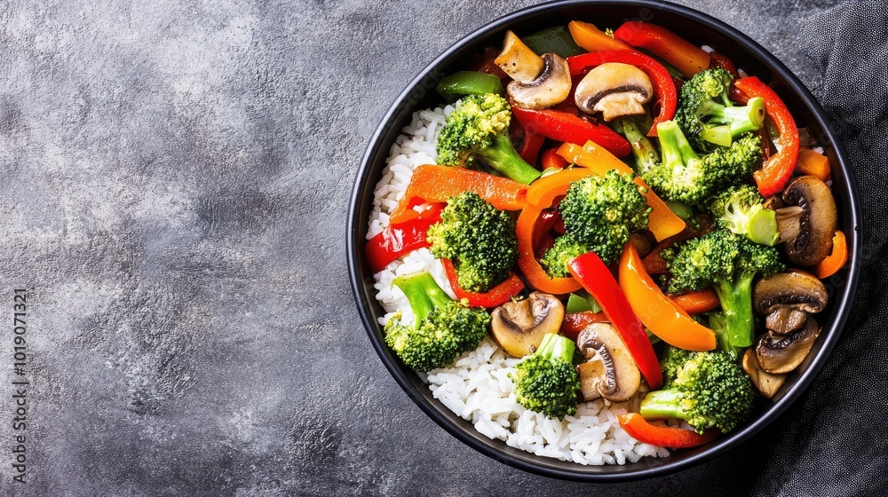 Colorful Vegetable Stir-Fry with Rice Bowl Colorful Vegetable Stir-Fry with Rice Bowl