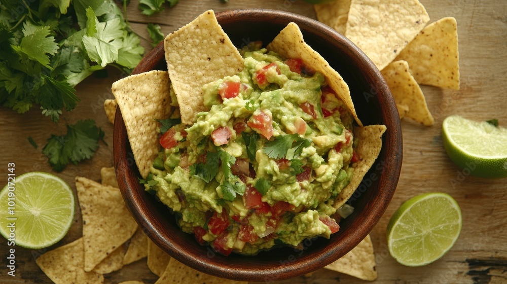 Fresh Guacamole with Tortilla Chips and Lime Slices Fresh Guacamole with Tortilla Chips and Lime Slices
