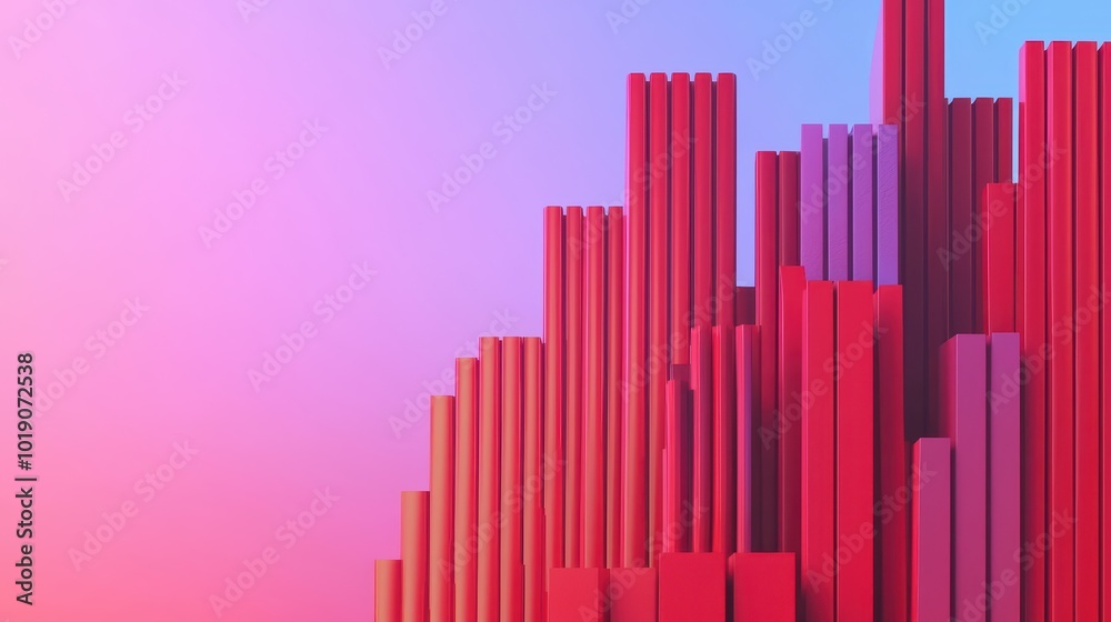 Fototapeta premium Abstract digital art showcasing colorful geometric shapes in vibrant tones against a soft gradient background.