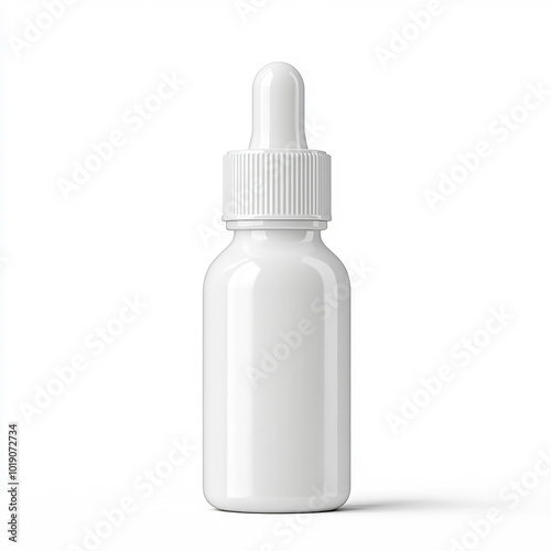 Blank White Plastic Dropper Bottle on White Background for Design Mockup