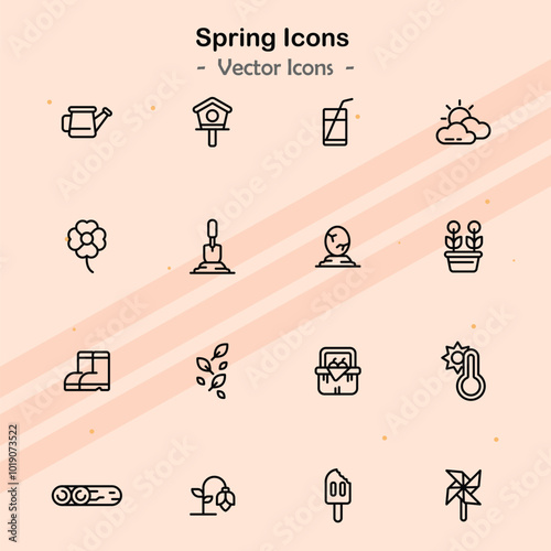 Icons illustrating additional elements of spring and its characteristics.