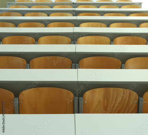 Empty seats in new modern clean lecture hall or classroom